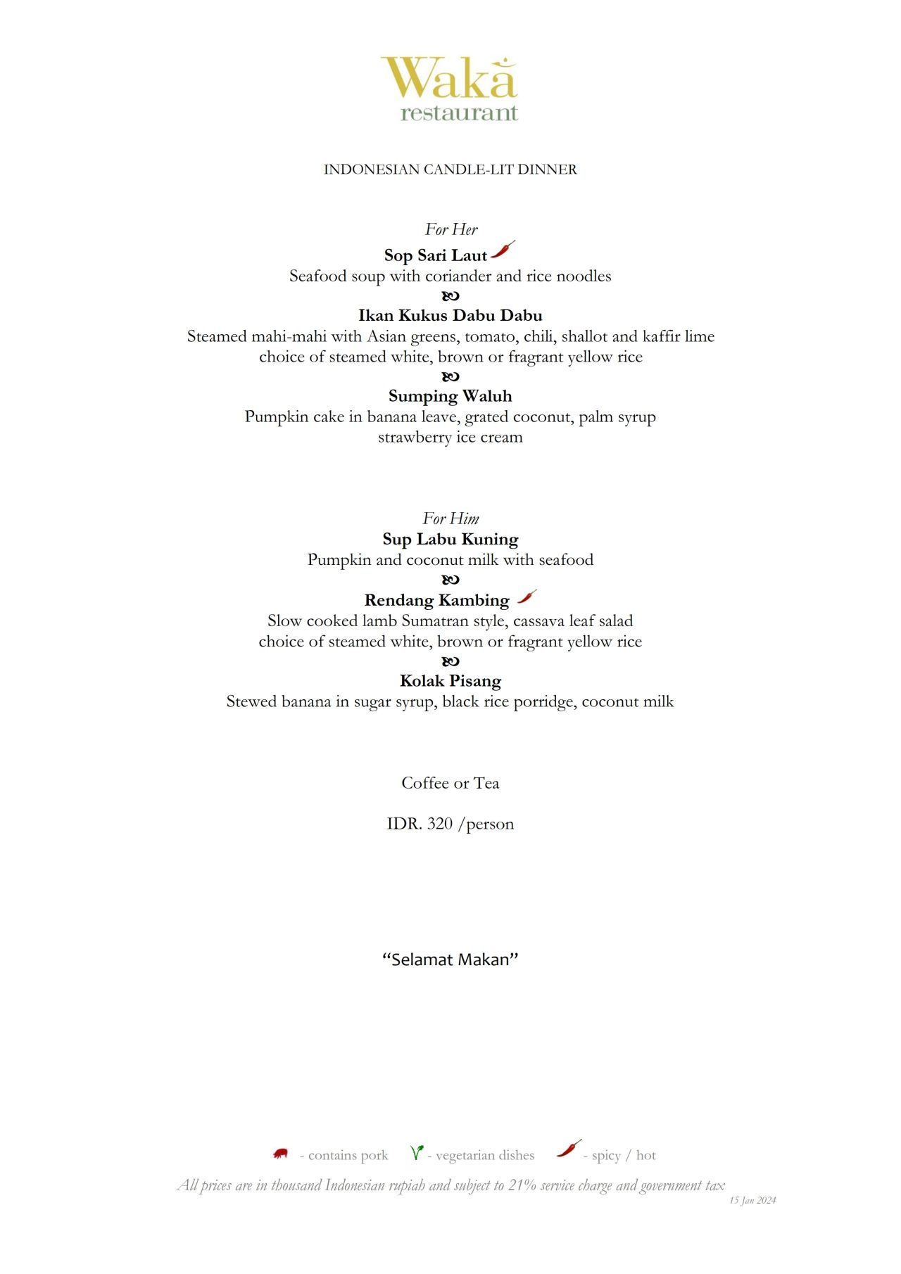 Candle Lit Menu - WakaGangga Boutique Resort - Waka Hotel & Resorts
